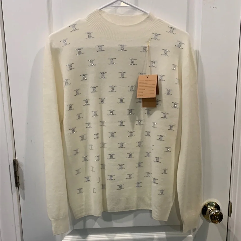 Designer Cream Sweater with Silver Accents - Picture 1 of 6